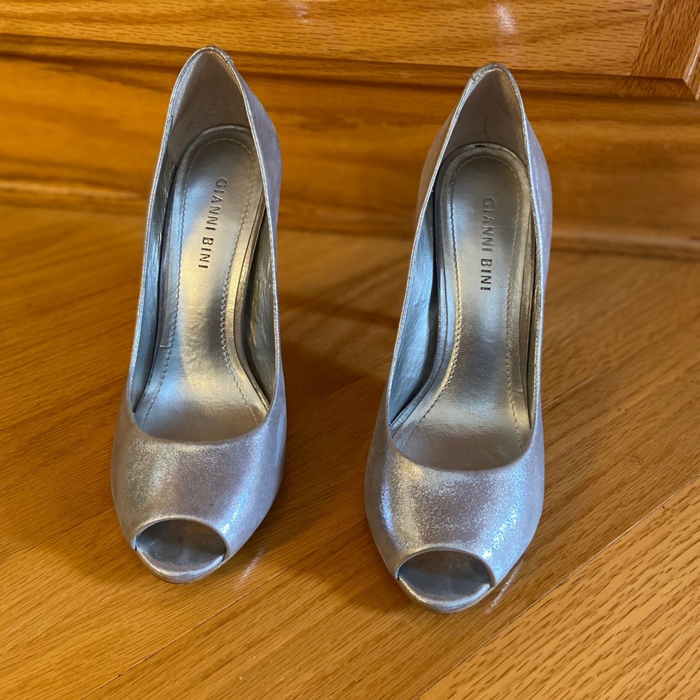 Silver Formal Peep Toe Heels